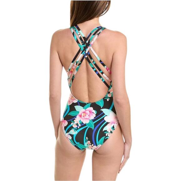 New Women’s La Blanca Floral Multi Strap Cross Back One Piece Swimsuit Size 12 - Picture 8 of 9